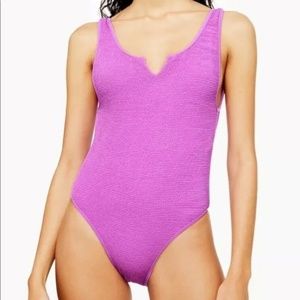 Topshop Crinkle Notch One Piece Swimsuit Lilac